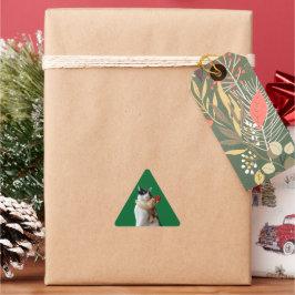 Vit och svart katt och ren jul Leksak Triangelformat Klistermärke