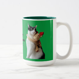 Vit och svart katt och ren jul Leksak Två-Tonad Mugg