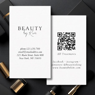 Vit och svart minimal Elegant, Salon QR-kod Visitkort