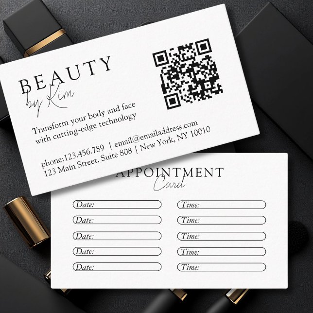 Vit och svart, minimal, Elegant, Salon Tidsbeställning Kort (White & Black, Minimal, Elegant, Salon Appointment Card)