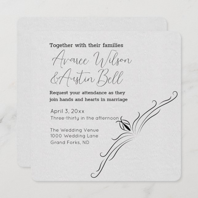 Vit och svart, minimalistisk bröllopsinbjudan inbjudningar (Fram/baksida)