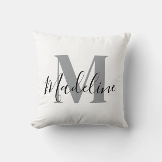 Vit Och Svart Monogram Elegant Kudde