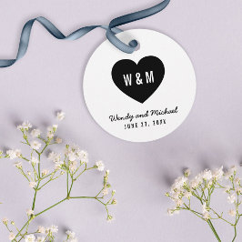 Vit och svart Monogram Heart Bröllop Gåvor Etiketter