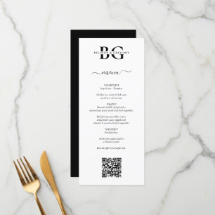 Vit och svart monogram Initialer QR-kod Bröllop Meny