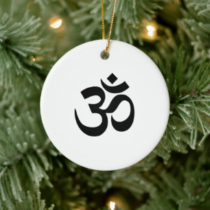 Vit och svart om-symbol julgransprydnad keramik