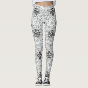 Vit och svart öppningsgeometri mönster Elsa Leggings