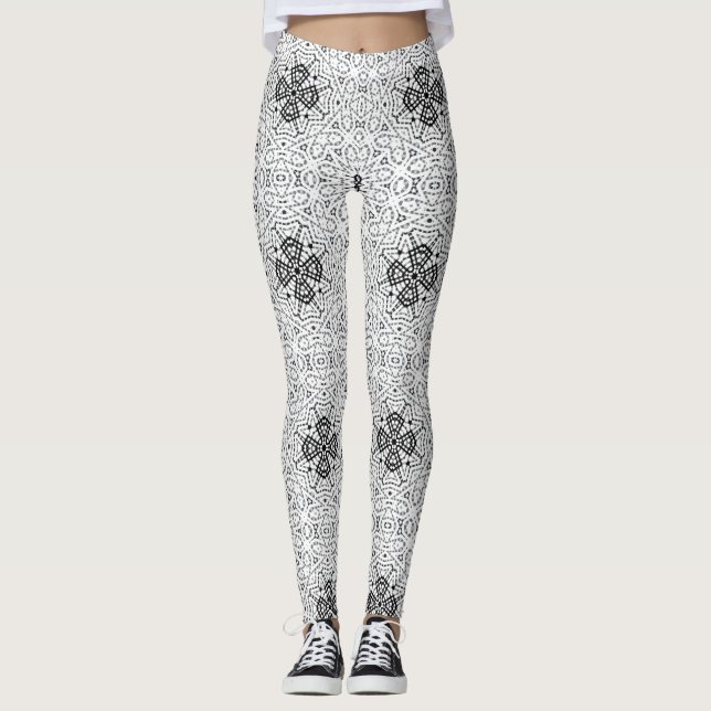 Vit och svart öppningsgeometri mönster Elsa Leggings (Framsida)