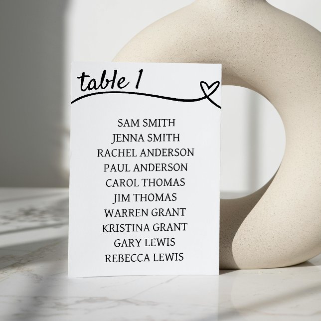 Vit och svart par Heart Bröllop Bordsnummer (White & Black Couple Heart Wedding Table Number)