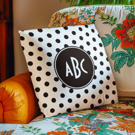 Vit och svart prickig monogram kudde