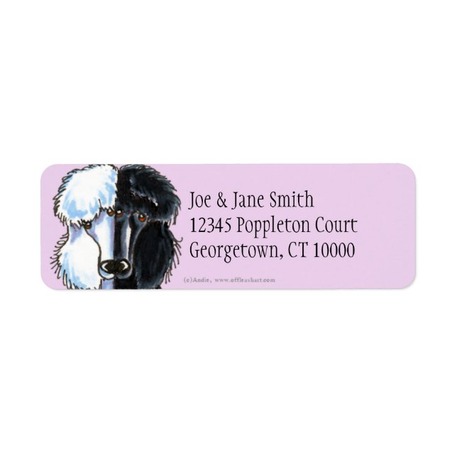 Vit och svart Pudel, standard Returadress Etikett (Framsidan)