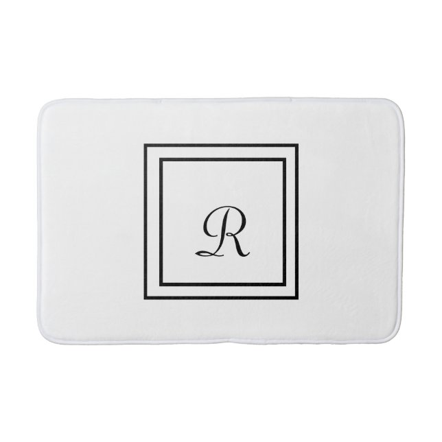 Vit och svart Rand Monogram Bath Mat Badrumsmatta (Framsidan)
