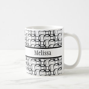 Vit och svart retro, överlappande cirklar Mönster Kaffemugg