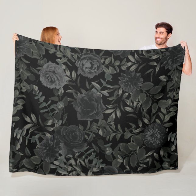 Vit och svart Ro gotiic Bröllop Blanket Fleecefilt (På plats)
