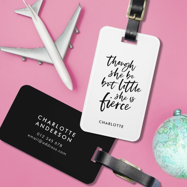 Vit och svart skript, liten men häftig Shakespeare Bagagebricka (Skapare uppladdad)