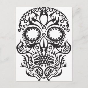 Vit och svart Skull/Day of the dead Vykort