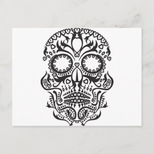 Vit och svart Skull/Day of the dead Vykort