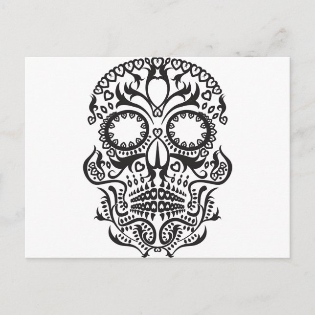 Vit och svart Skull/Day of the dead Vykort (Framsida)