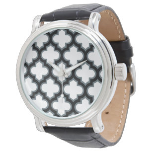 Vit och svart spaljé, gitter, fyrklöver armbandsur