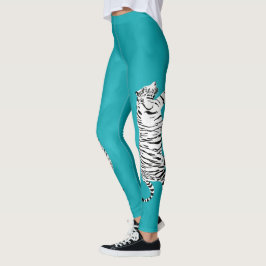 Vit och svart tigger på Teal, turkos Blue Leggings