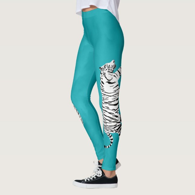 Vit och svart tigger på Teal, turkos Blue Leggings (Vänster)