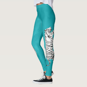 Vit och svart tigger på Teal, Turquise Blue Leggings