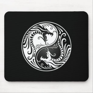 Vit och svart Yin Yang drakar Musmatta