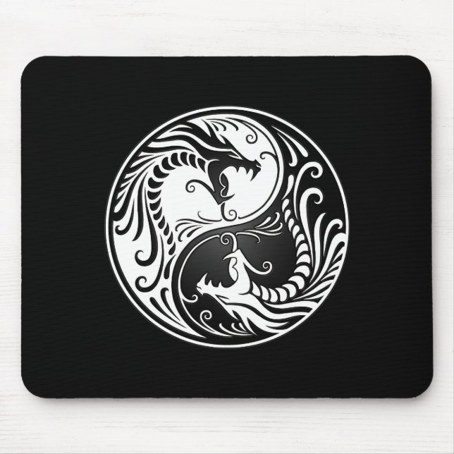 Vit och svart Yin Yang drakar Musmatta (Framsidan)