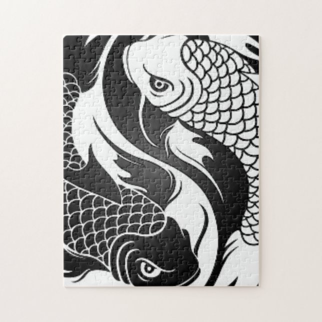 Vit och svart Yin Yang Koi fisk Pussel (Vertikal)