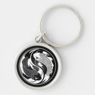 Vit och svart Yin Yang Koi fisk Rund Silverfärgad Nyckelring
