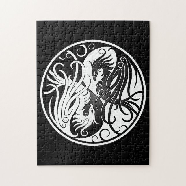 Vit och svart Yin Yang Phoenix Pussel (Vertikal)