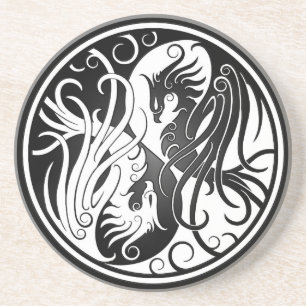 Vit och svart Yin Yang Phoenix Underlägg