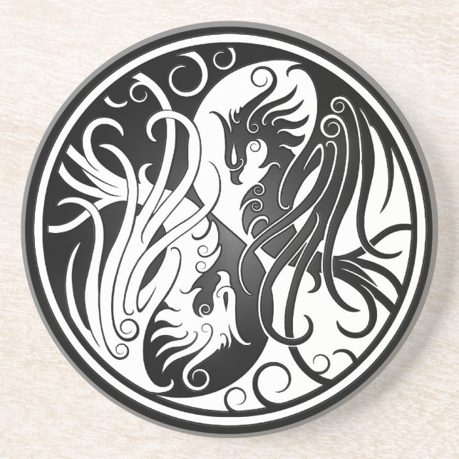 Vit och svart Yin Yang Phoenix Underlägg (Framsidan)