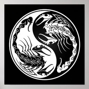 Vit och svart Yin Yang Scorpions Poster
