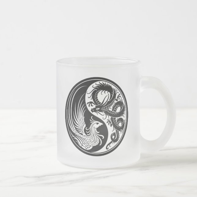 Vit- och svartdrake Phoenix Yin Yang Frostad Glasmugg (Höger)