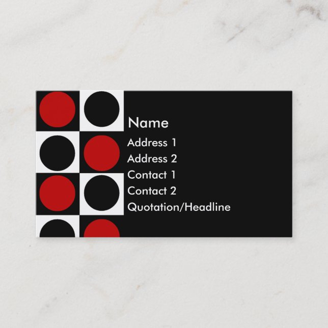 Vit och svarten för KRW kvadrerar cirklar Retro Visitkort (Framsida)