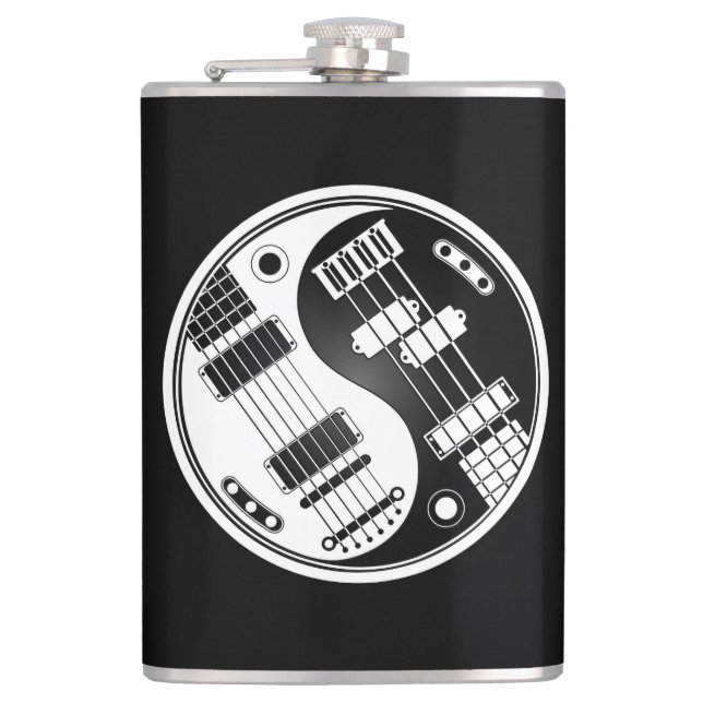 Vit- och svartgitarr och bas- Yin Yang Fickplunta (Framsidan)