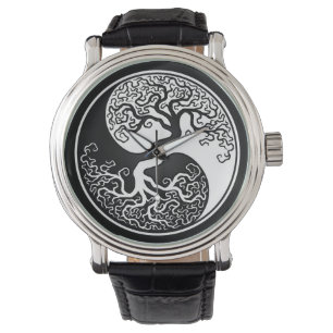Vit- och svartlivets träd Yin Yang Armbandsur