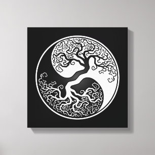 Vit- och svartlivets träd Yin Yang Canvastryck