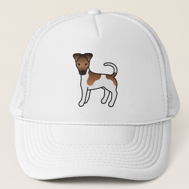 Vit och Tan Slät Foxterrier Söt Tecknad Hund Keps (Framsida)