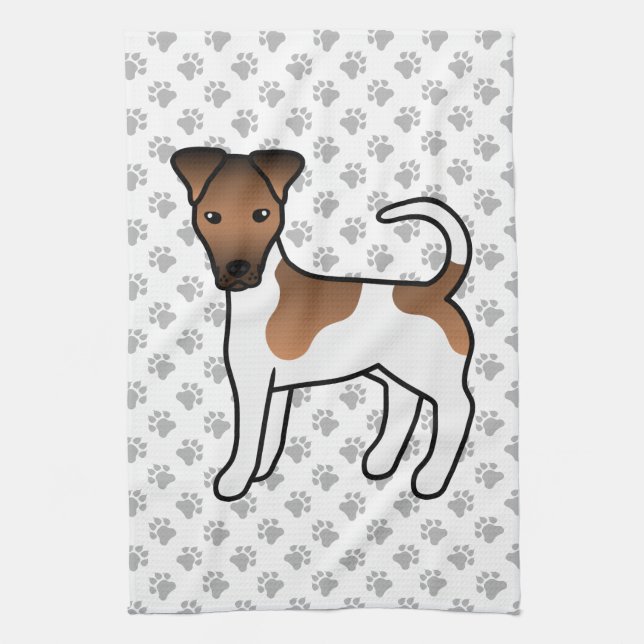 Vit och Tan Slät Foxterrier Söt Tecknad Hund Kökshandduk (Vertikal)