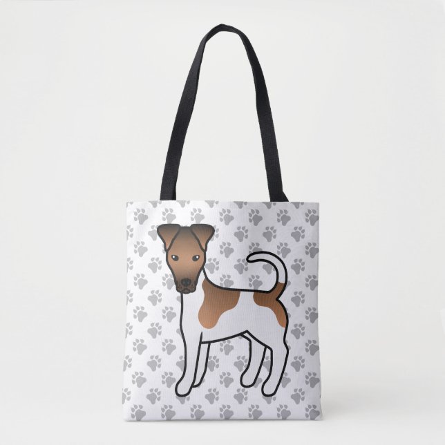 Vit och Tan Slät Foxterrier Söt Tecknad Hund Tygkasse (Framsida)