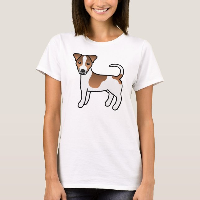 Vit och Tan Slät Päls Jack Russell Terrier Hund T Shirt (Framsida)