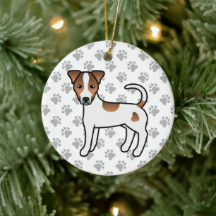 Vit och Tan Slät Päls Parson Russell Terrier Julgransprydnad Keramik