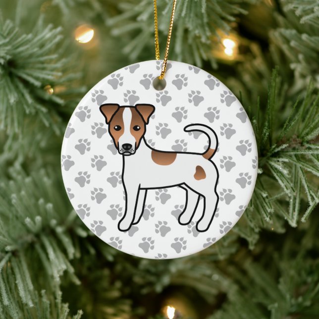 Vit och Tan Slät Päls Parson Russell Terrier Julgransprydnad Keramik (Träd)