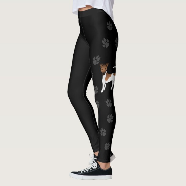 Vit och Tan Slät Rävterrier Söt Hund & Tassar Leggings (Vänster)