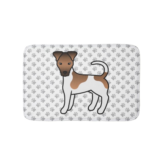 Vit och Tan Smooth Fox Terrier Söt Tecknad Hund Badrumsmatta (Framsidan)