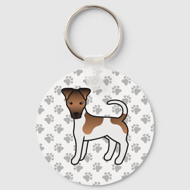 Vit och Tan Smooth Fox Terrier Söt Tecknad Hund Nyckelring (Framsida)