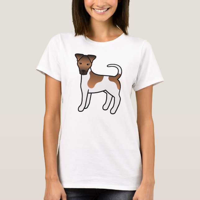 Vit och Tan Smooth Fox Terrier Söt Tecknad Hund T Shirt (Framsida)