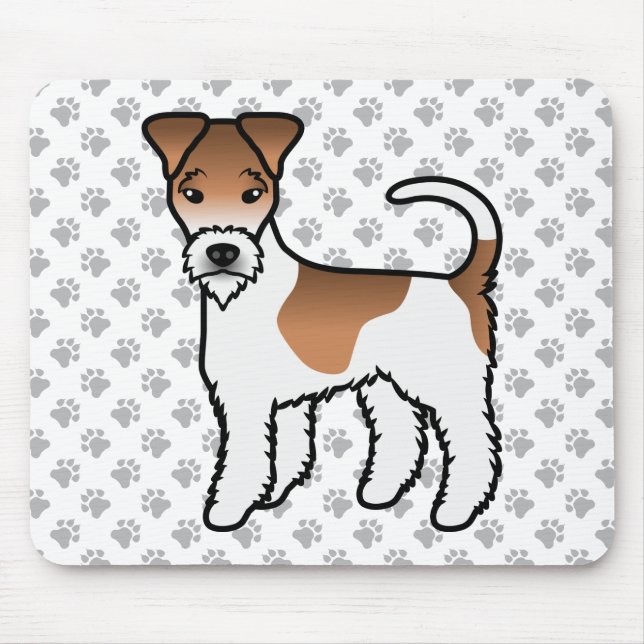 Vit och Tan Wire Fox Terrier Cute Tecknad hund Musmatta (Framsidan)