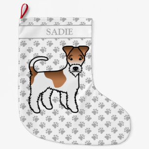 Vit och Tan Wire Fox Terrier Söt Hund & Namn Stor Julstrumpa